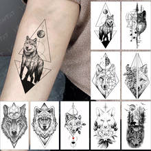 Водостойкая временная татуировка наклейка треугольная линия Волк череп лес Лев Луна флэш-тату поддельные татуировки для боди-арта для мужчин 2024 - купить недорого