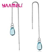 Pendientes sencillos de rosca larga para mujer, de Plata de Ley 925 con pendientes de cristal de gota de agua azul, bonitos regalos de navidad 2024 - compra barato