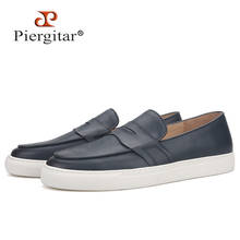 Piergitar 2021 New Design Genuine Leather Men Sneakers Handcrafted Penny Loafers With White Color Bottom Man's Casual Shoes 2024 - buy cheap