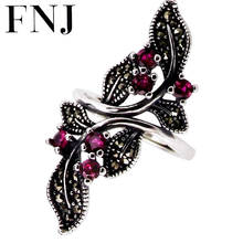 FNJ Flower Ring 925 Silver MARCASITE New Red Zircon Original S925 Sterling Silver Rings for Women Jewelry Adjustable Size 2024 - buy cheap