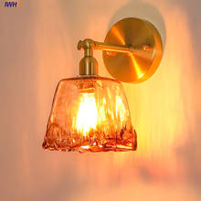 Luminária de parede de vidro e cobre champanhe, lâmpada compacta nórdica de parede para quarto, estilo japonês, aplique murale para banheiro 2024 - compre barato