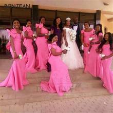 2021 African Fuchsia Bridesmaid Dresses Long Elastic Satin Cap Sleeves Black Girls Bridesmaid Dress Wedding Party Gowns 2024 - buy cheap