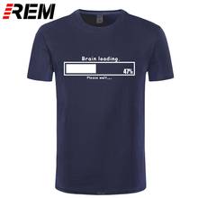 Rem, roupa masculina, carregamento de cérebro, computador, camiseta com estampa geek, camiseta de algodão grande, camisetas tops 2024 - compre barato