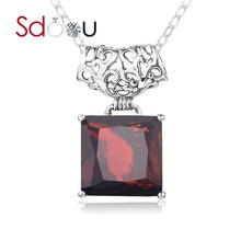 SDOOU Sterling Silver Pendant Necklace For Women Silver 925 Pendant Classic Red Garnet Gemstone Fine Jewelry Clothing Accessory 2024 - buy cheap