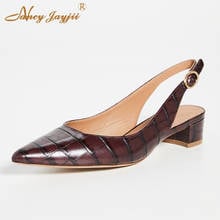 Темно-коричневые женские туфли на среднем массивном каблуке с ремешком на пятке, с острым носком, с открытой спиной, большие размеры 15, 16, Осенняя обувь NANCYJAYJII 2024 - купить недорого