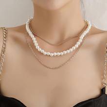 Gargantilla Punk multicapa de perlas de imitación para mujer, Collar largo de Metal de Color dorado, joyería XL559 2024 - compra barato