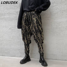 Pantalones bombachos informales holgados con estampado de bronce para hombre, pantalón largo de moda, Hip Hop, cantante de Rap, bailarina, rendimiento 2024 - compra barato