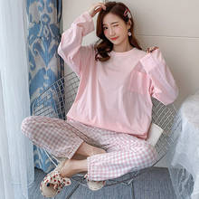 Korean New Pajamas For Women Casual Plaid Long Sleeve Nightwear Set Spring Autumn Home Suit Student's Sleepwear Pijama XXL 2024 - buy cheap