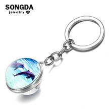 SONGDA Sea Animals Dolphin Keychain Shark Turtle Seals Shells Conch Art Photo Double Sided Glass Ball Key Chain for Ocean Lovers 2024 - buy cheap