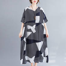 Uego  5XL 6XL Loose Summer Dress Cotton Linen Print Floral Vintage Dress SHort Sleeve Women Holiday Beach Casual Dress 2024 - buy cheap