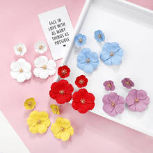 Lifefontier-pendientes de doble flor con pintura en aerosol, aretes colgantes de flores rojas, rosas y azules, joyería con estilo Floral, regalo 2024 - compra barato