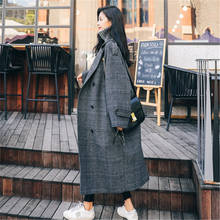 new Vintage Plaid Woolen Coat Women's Clothing Korean Overcoats 2022 Autumn Winter Jackets Loose Long Cocoon Wool Coats b558 2024 - buy cheap