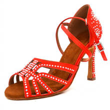 Evkoodance Hot Latin Dance Shoes Women's High Heel Dance Shoes Tango Soft Bottom Dance Shoes Red Rhinestone Salsa Ballroom Shoes 2024 - buy cheap