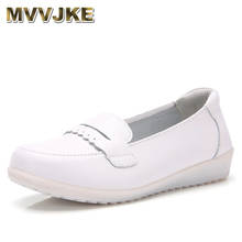 Mvvjkenew sapato feminino de fundo macio, 2021 sapatos casuais brancos para mulheres, mocassins femininos de primavera, mocassins de couro dividido, respirável 2024 - compre barato