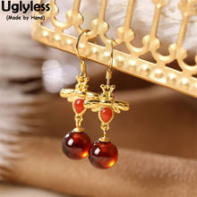 Uglyless Tempted Red Garnet Earrings for Women Handmade Bees Dangle Earrings Gold Agate Brincos Bijoux 925 Silver Insect Jewelry 2024 - buy cheap