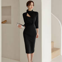 2021 One-Piece Korean Trend Women'S Clothing Spring Fashion  Elegant Slim Bodycon Black Sexy Hollow Out Bottoming Bag Hip Dress 2024 - buy cheap