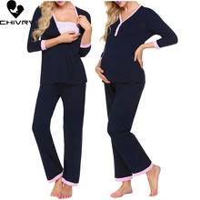 Maternity Pregnant Women Pajamas Set Long Sleeve Nursing Baby T-shirt Tops+Adjustable Pants Pajamas Cotton Nightwear Clothing 2024 - buy cheap