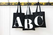 Harajuku High Capacity Women Handbag Reusable Shopper English Alphabet Letter Shopping Bag Personalised Tote Canvas Black Bag 2024 - buy cheap
