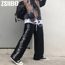 Calça gótica folgada, feminina e masculina, de cintura alta, estilo harajuku, calça de perna larga, 2019 2024 - compre barato