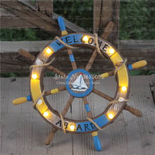 45cm Helmsman Wood Crafts with LED Light Mediterranean Style Decorative Ornaments Wooden Rudder Wall Bar Decoration 2024 - buy cheap