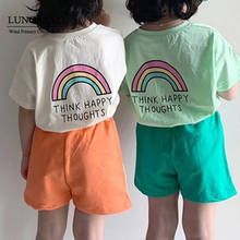 Lunoakvo 2021 verão novo crianças camiseta impressão arco-íris topos de algodão sólido o-pescoço manga curta roupas para meninos e meninas 2024 - compre barato