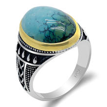 Vintage Natural Turquoise Ring for Men 925 Sterling Silver with Big Blue Stone Ring for Male Mid east Retro Luckly Fine Jewelry 2024 - buy cheap