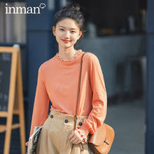 INMAN 2020 Spring New Arrival Literary Solid Color Round Collar Elastic Material Women Comfortable T-shirt 2024 - buy cheap
