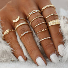 12 шт./компл. винтажные золотистые кольца для женщин, кольцо на палец с кристаллами, 2020, женские богемные ювелирные изделия, свадебные подарки, женские кольца 2024 - купить недорого