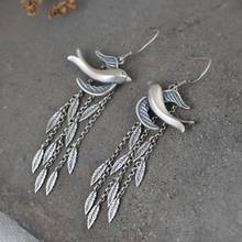 BOCAI New real S925 silver jewelry leaves long tassels female literary earrings temperament swallow 925 silver woman earrings 2024 - buy cheap