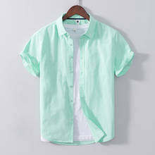 Рубашка мужская с отложным воротником, короткий рукав, чистый хлопок, повседневная однотонная классическая одежда, зеленый цвет, лето 2021 2024 - купить недорого