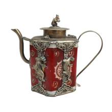 Antique white copper silver plated porcelain hexagon Dragon Phoenix monkey wine pot bronze ware teapot handicraft decoration 2024 - buy cheap