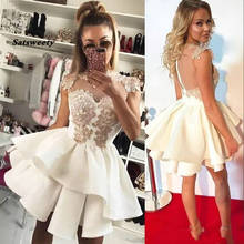 Modest White vestidos de graduation Satin Applique Prom Dress 2022 Arabic Cheap Short Prom Gown vestidos de gala short 2024 - buy cheap