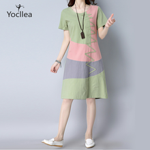 Summer Dress Women Beach Dress Short sleeve O neck Patchwork A-Line casual Cotton Linen dress vestidos Plus size lady Clothing 2024 - buy cheap