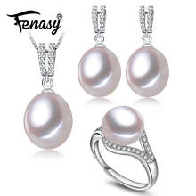 FENASY-Conjuntos de joyería de boda para mujer, colgante de perlas de agua dulce naturales, collares, pendientes de plata 925 de gota, conjunto de anillo elegante 2024 - compra barato