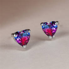 Azul coração roxo arco-íris pedra brincos para mulheres jóias de casamento do vintage moda multicolorido cristal prata cor brincos 2024 - compre barato