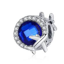 Nova liga original grânulo azul cz avião charme de viagem caber pandora pulseira diy jóias femininas dropship 2024 - compre barato