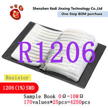Amostra de resistor smd 1206, livro de amostra 170 valores * 25 peças = 4250 peças 1% 0ohm a 10m kit de resistor de chip sortido 2024 - compre barato