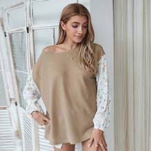 Ladies Floral Patchwork Knitted Long Sleeve T-shirt Autumn Fashion Round Neck Printed Women Tops WX167 2024 - buy cheap