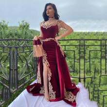 Moroccan Caftan Velour Evening Dresses With Detachable Train Formal Tassel Sleeves Prom Gown Lace Appliques Celebrity Dresses 2024 - buy cheap