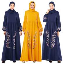 Винтажное мусульманское Женское Платье макси с вышивкой Абая с пышными рукавами мусульманское повседневное свободное арабское ДРАПИРОВАННОЕ дизайнерское модное платье на Ближнем Востоке 2024 - купить недорого