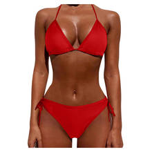Bikini brasileño con relleno de realce para mujer, traje de baño Sexy de color rojo liso, con cordón, 2020 2024 - compra barato