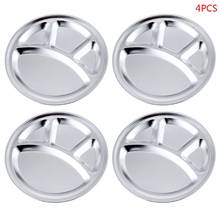 4pcs Stainless Steel 4 Sections Round Divided Plate Dish Snack Dinner Tray Lunch M6CE 2024 - buy cheap