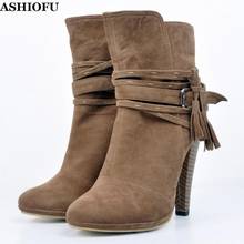 ASHIOFU Handmade Retro Women's High Heel Boots Shoelace Party Prom Winter Ankle Boots Female Large Size Evening Fashion Boots 2024 - buy cheap