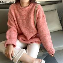 Mozuleva 2022 Vintage Loose Thicken Warm Pullover Sweater for Women Autumn Winter O-neck Full Sleeve Solid Knitted Jumpers Femme 2024 - buy cheap