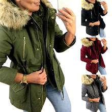 Womens Coats Winter Women Faux Fur Hooded Coat Thick Plush Warm Drawstring Oversized Zip Pockets Female Warm Jacket 2024 - buy cheap