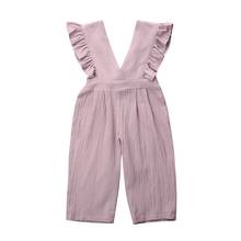 Verão infantil bebê meninas crianças plissado macacão roupas da criança sem mangas com decote em v playsuit conjuntos 1-6y 2024 - compre barato