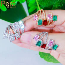 Pera Brand Design Pink Blue Square Cut CZ Stone Silver Color Big Adjustable Cocktail Party Statement Finger Rings for Women R139 2024 - buy cheap