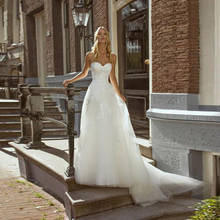 Vestido de novia blanco sin tirantes, prenda sencilla y barata de tul con apliques, hecho a medida 2024 - compra barato