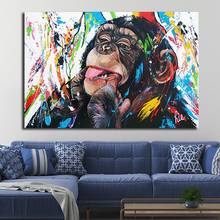 Граффити, красочная милая картина маслом обезьяны на холсте, постеры и принты, скандинавский художественный Рисунок для гостиной 2024 - купить недорого
