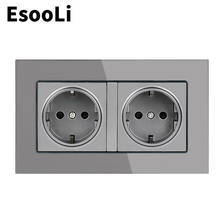 EsooLi-toma de corriente con Panel de cristal para pared, tomacorriente estándar europeo doble de 16A, color gris, con conexión a tierra y puerta protectora para niños 2024 - compra barato